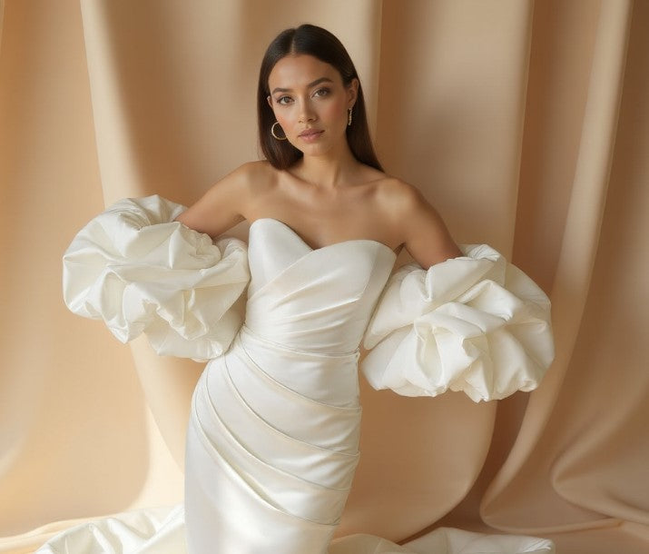 Elegant Satin Mini Bridal Dress with Statement Puff Sleeves