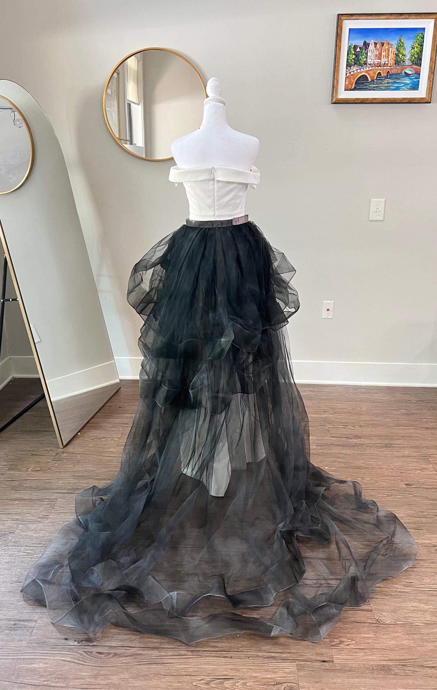 Black tulle long wedding train