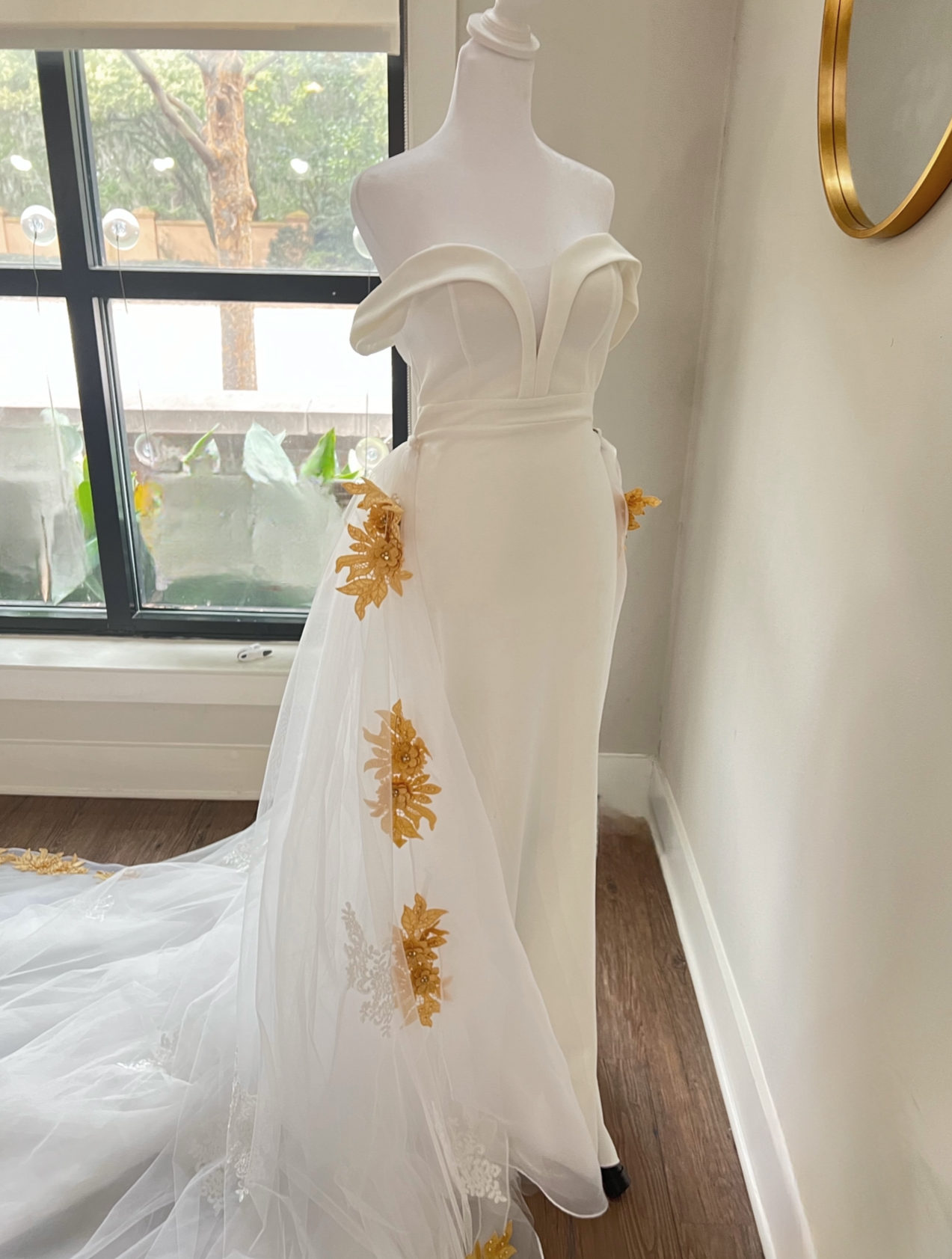 Long affordable wedding train, gold wildflower embroidered wedding skirt, removable wedding skirt, wedding fabric wedding accessories, lace wedding train