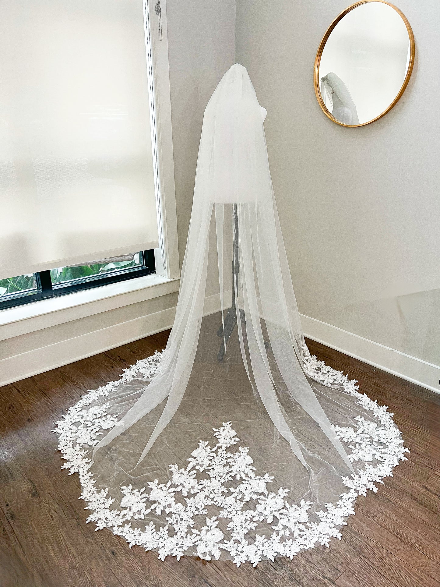 ivory soft tulle wedding veil lace wildflower embroidery
