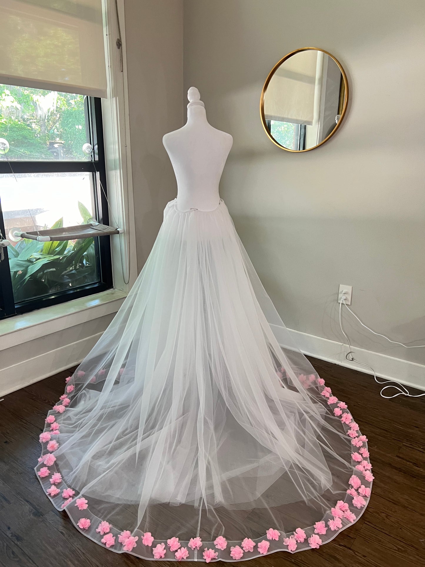 Custom One Color Flower Trimmed Detachable Wedding Train