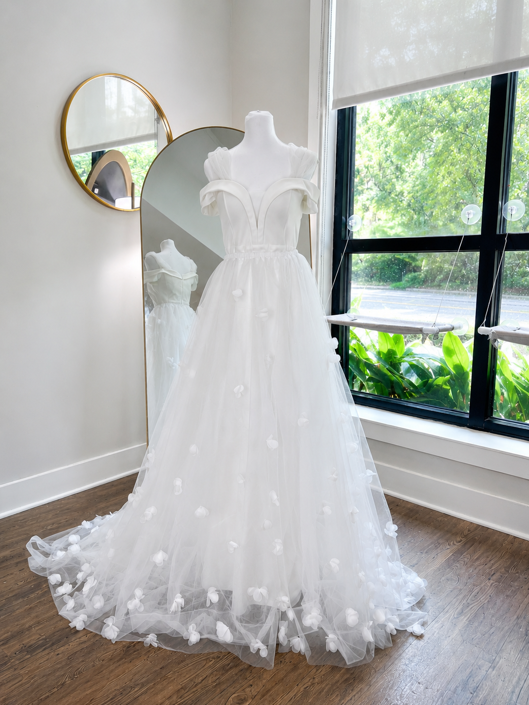 Whimsical White 3D Floral Petals Full Bridal Overskirt - Romantic Wedding Looking