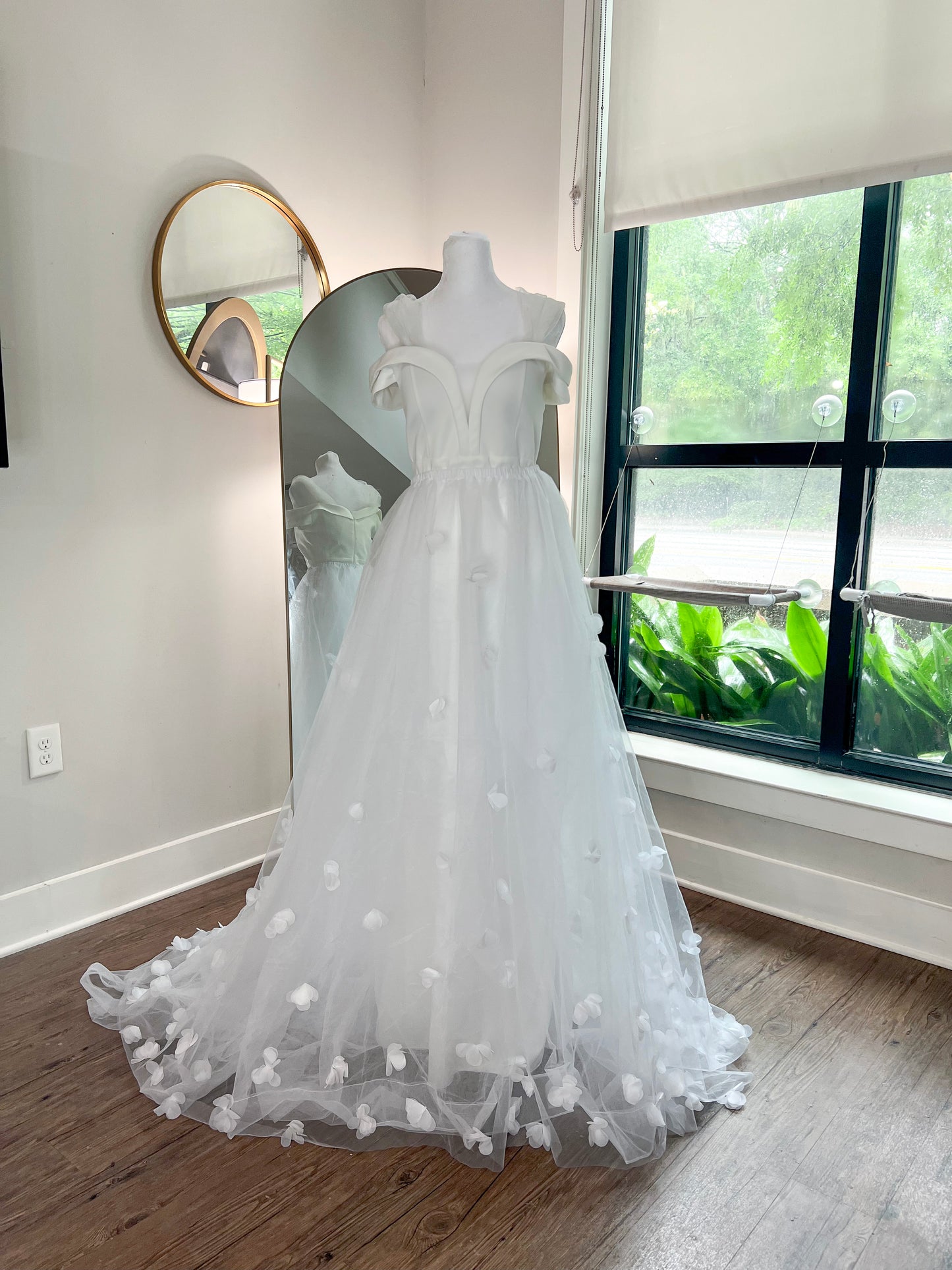 Whimsical White 3D Floral Petals Full Bridal Overskirt - Romantic Wedding Looking