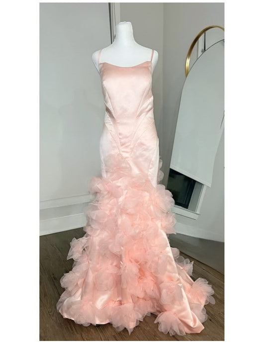 Elegant Pink Formal Dress with 3D Floral Organza Train