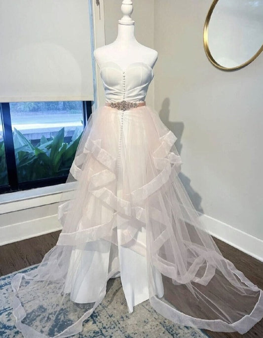 Detachable Tiered Pink Wedding Train with Appliqued Bridal Belt