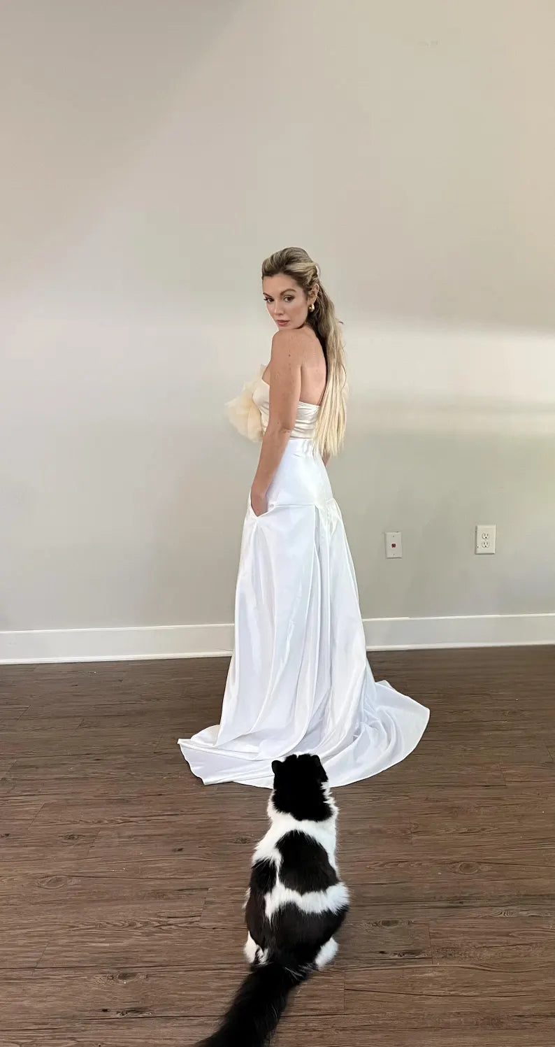 Elegant Satin Modern Bridal Skirt with Pockets