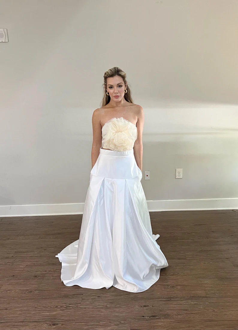 Elegant Satin Modern Bridal Skirt with Pockets