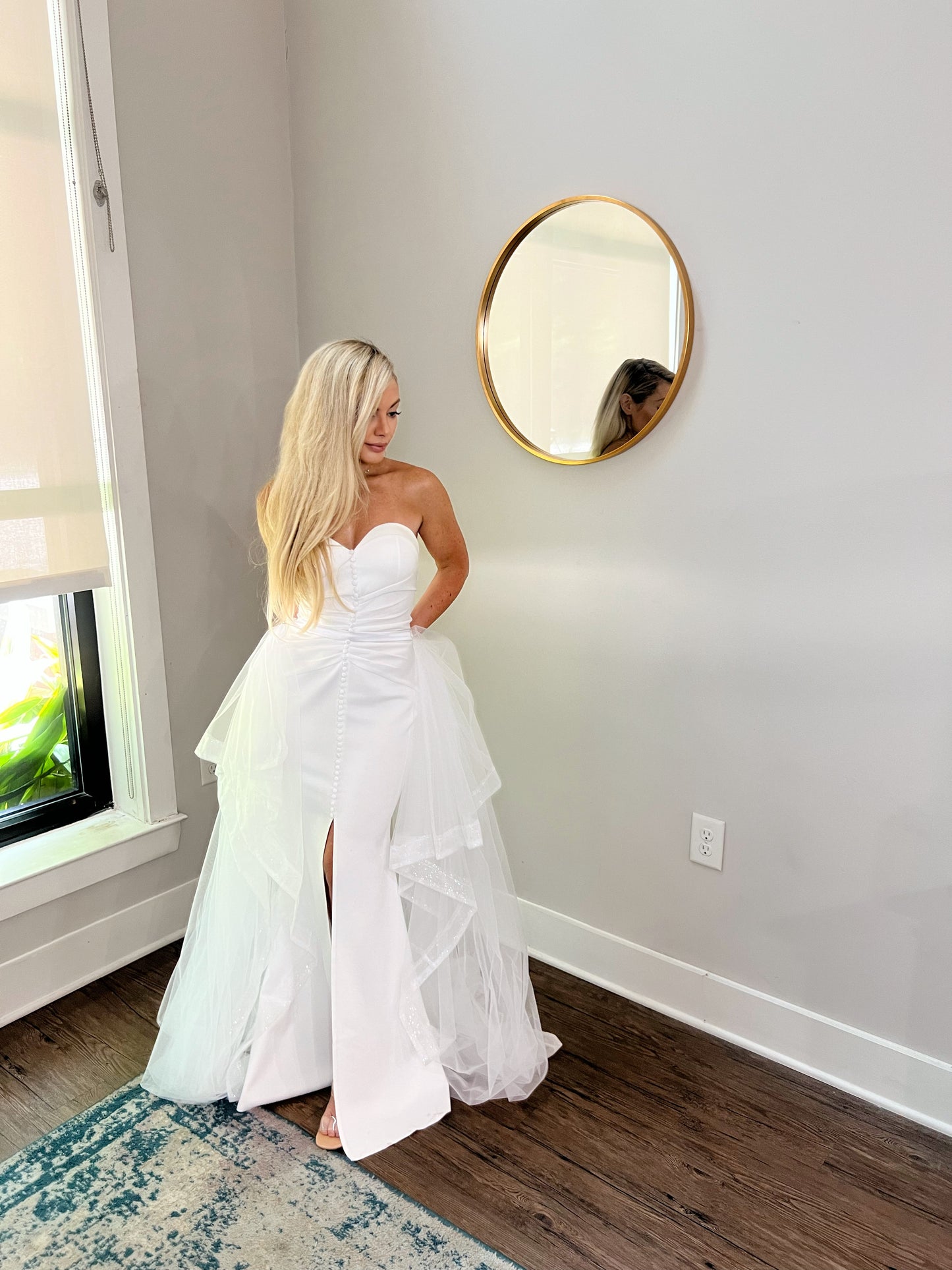 Elegant Modern Bridal Overskirt with Accent Tulle Hem