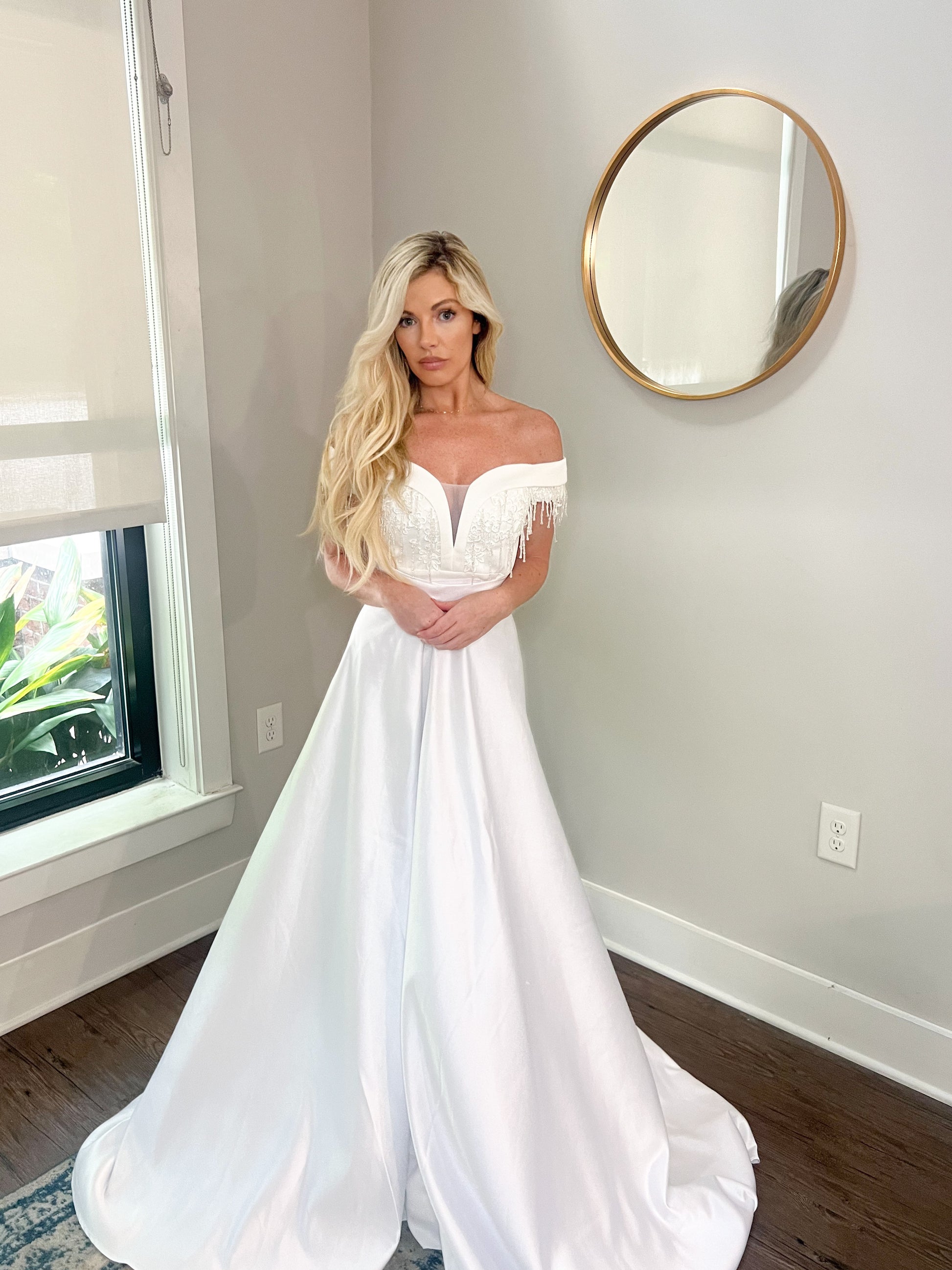 Jersey Material Wedding Dress with Satin Bridal Overskirt, Modern Bridal Styles