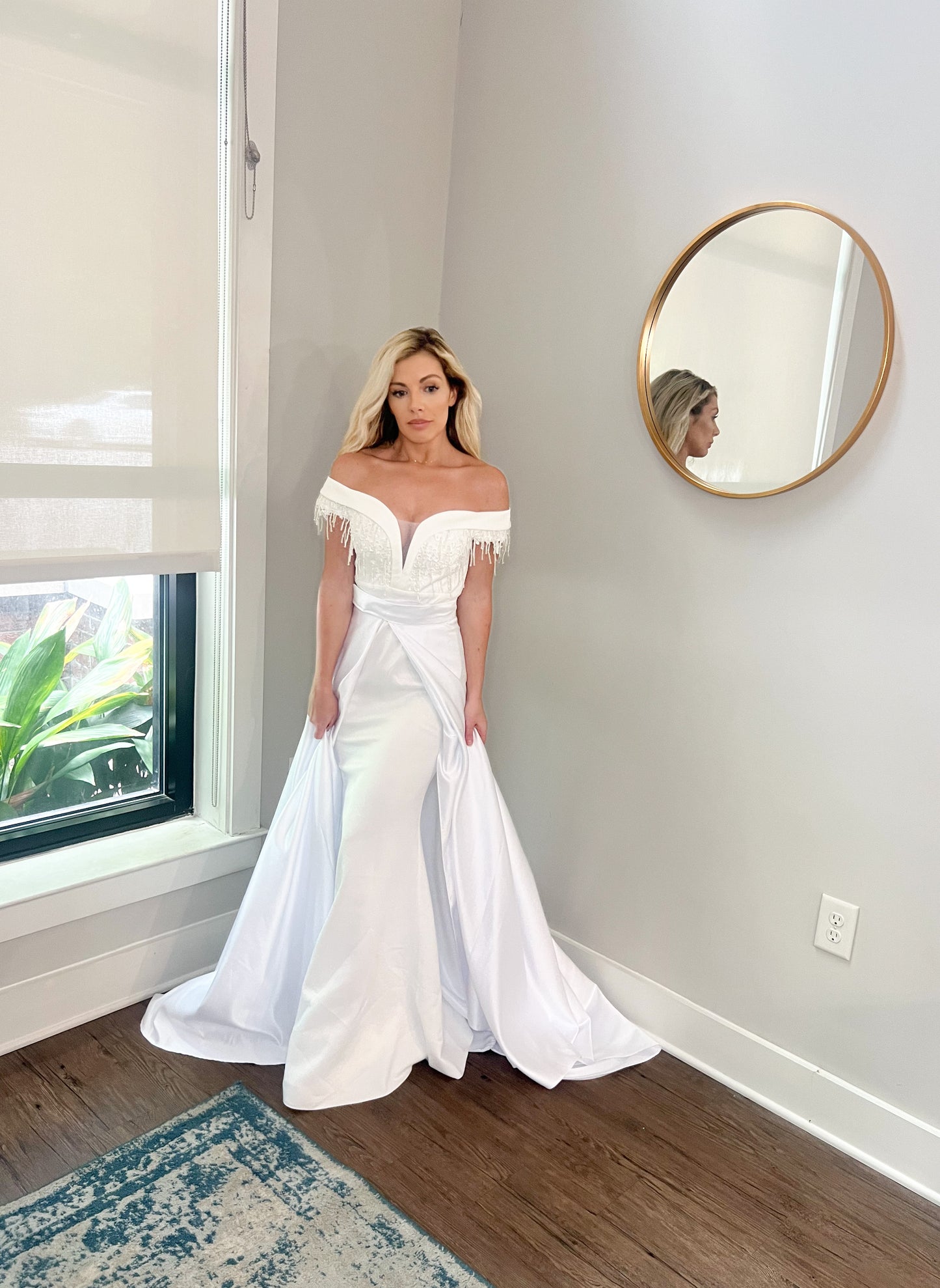 Off Shoulder Elegant Wedding Dress with Bridal Overskirt