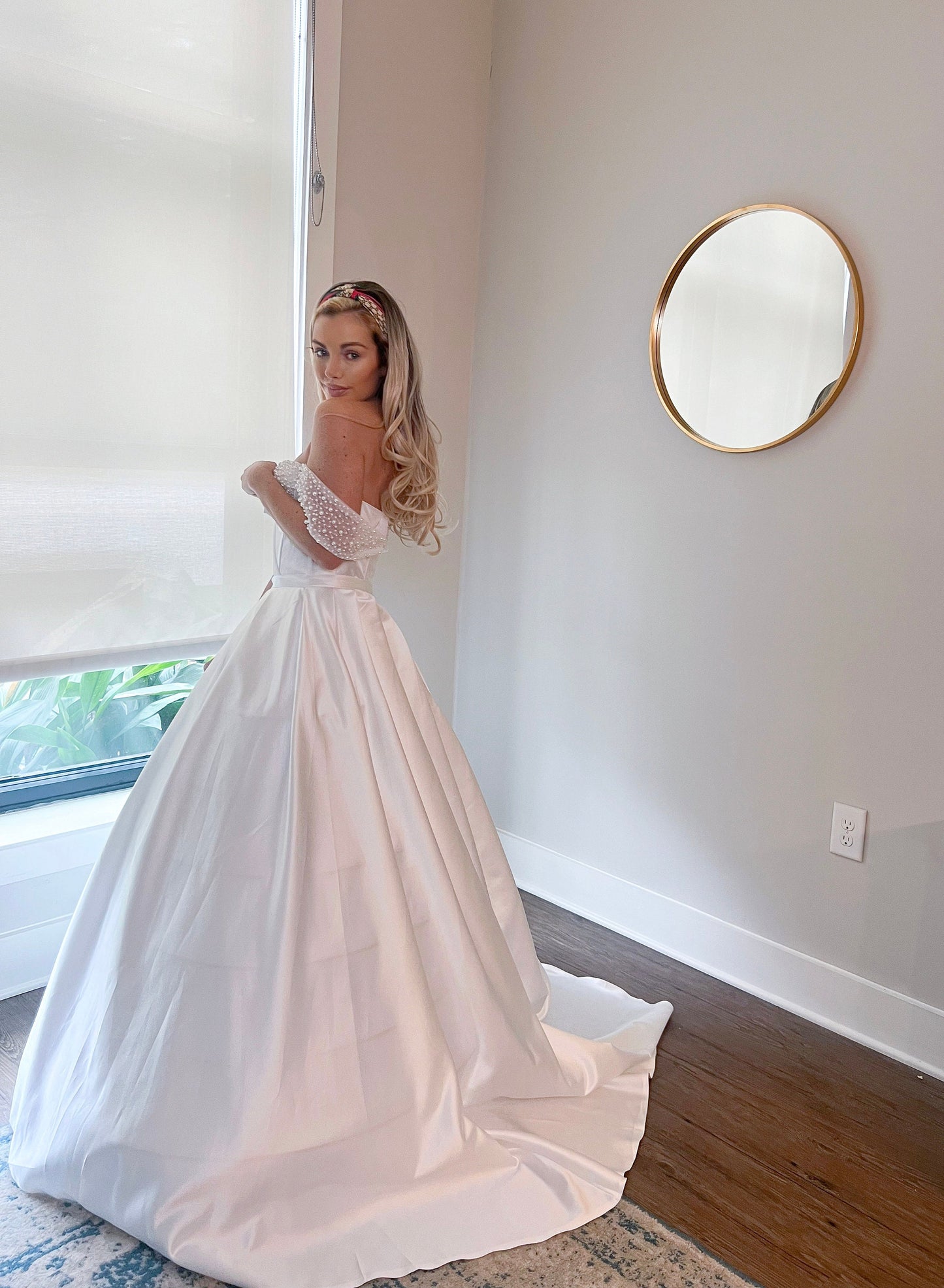 Pearl Beaded Off Shoulder Wedding Ballgown