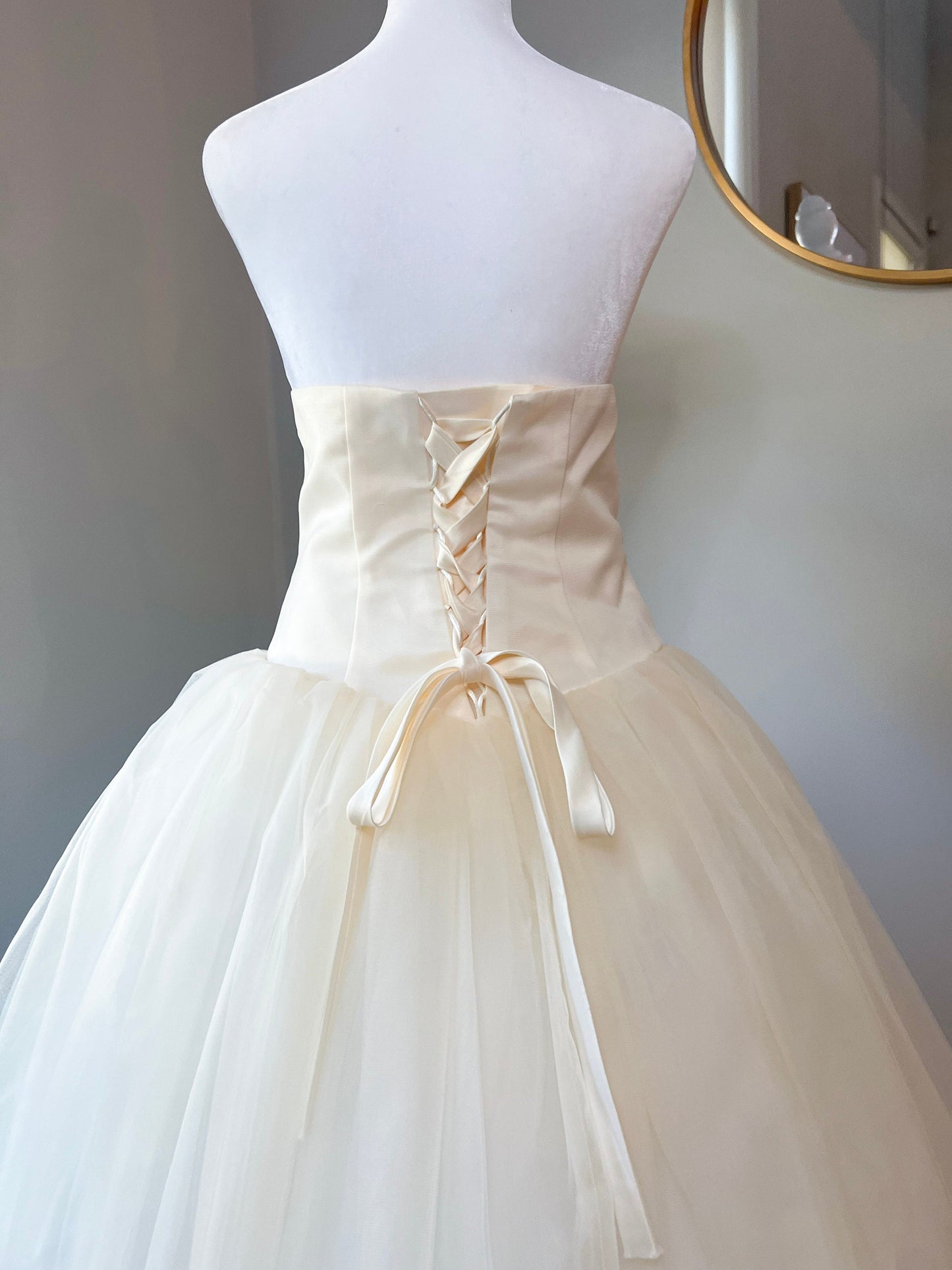 Corset Back, Tie up Wedding Dress in Champagne Color. Affordable Fairy Tale Wedding Gown perfect for any Bride