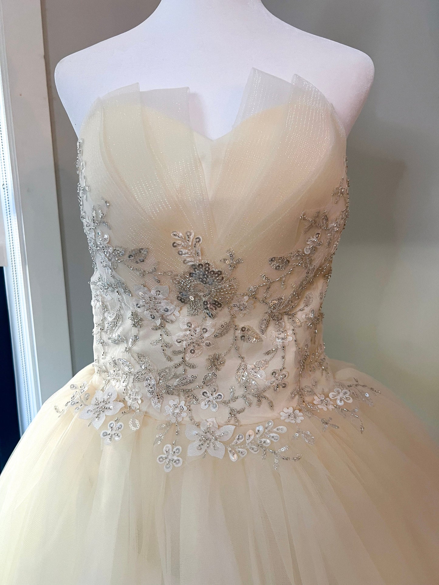 Sequin Beaded Bodice, Champagne Color Wedding Dress